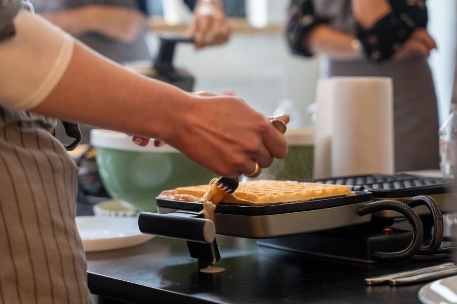 Bruges: Belgian Waffle-Making Workshop with Beer Tasting - Cooking in pairs at your own station