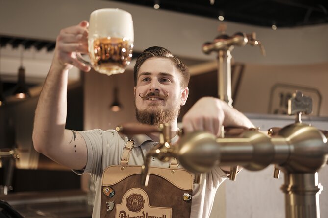 Prague Pilsner Urquell Experience with 3 Free Beer Tastings - Video mapping, lights, and the 360-degree game hall